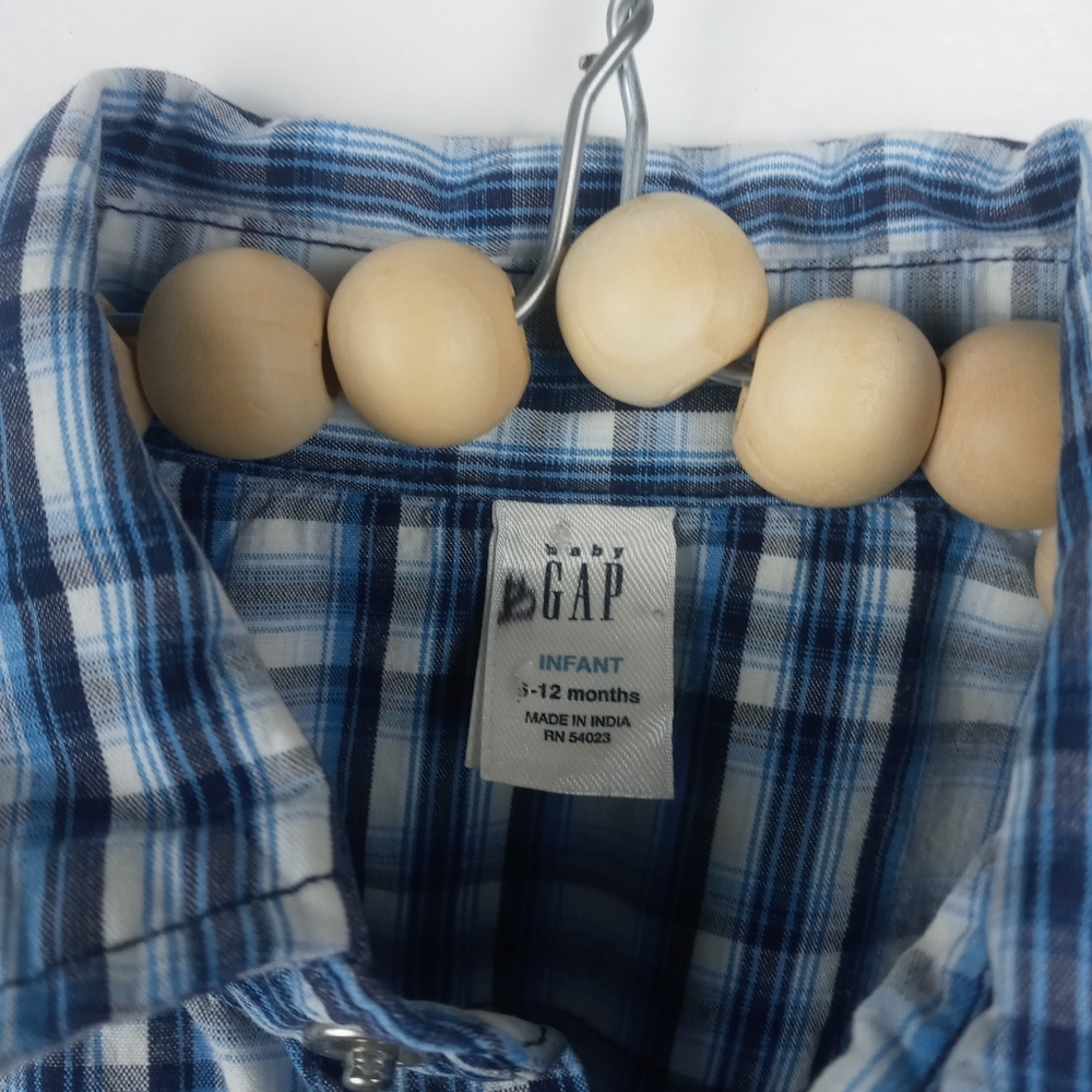 Baby Gap boys size 6-12 mos plaid pearl snap western top collared, full button - Picture 4 of 7